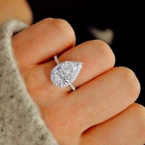 Sparkling Teardrop Halo Ring  Size 7